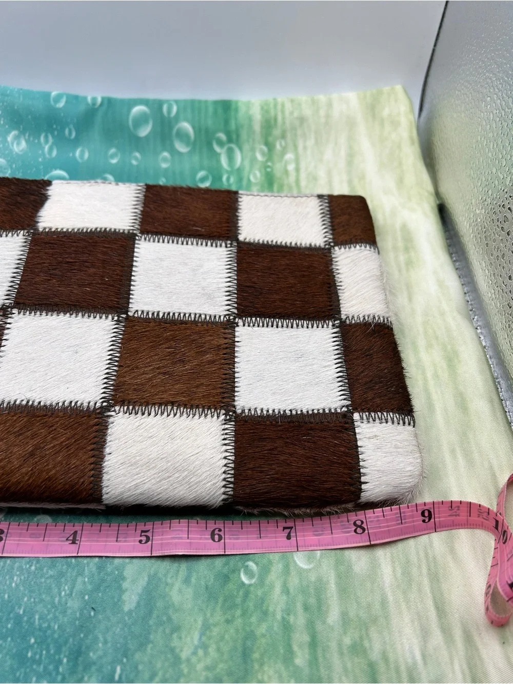 Checkerboard Hair on Hide Clutch / Wristlet, Brown & White Cowhide New With Tags